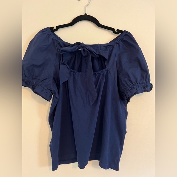 J.Crew Womens Navy Blue Off-Shoulder Top $59.50 Casual Tie Bow Back Cinched Chic - Picture 10 of 13